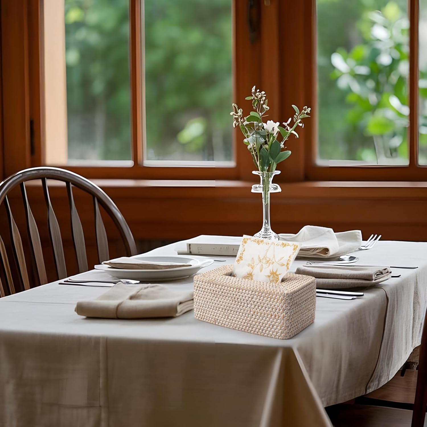 Rattan Tissue Box Cover Natural Woven Facial Napkin Holder Rectangular / White / 10 x 6.1 x 4.1