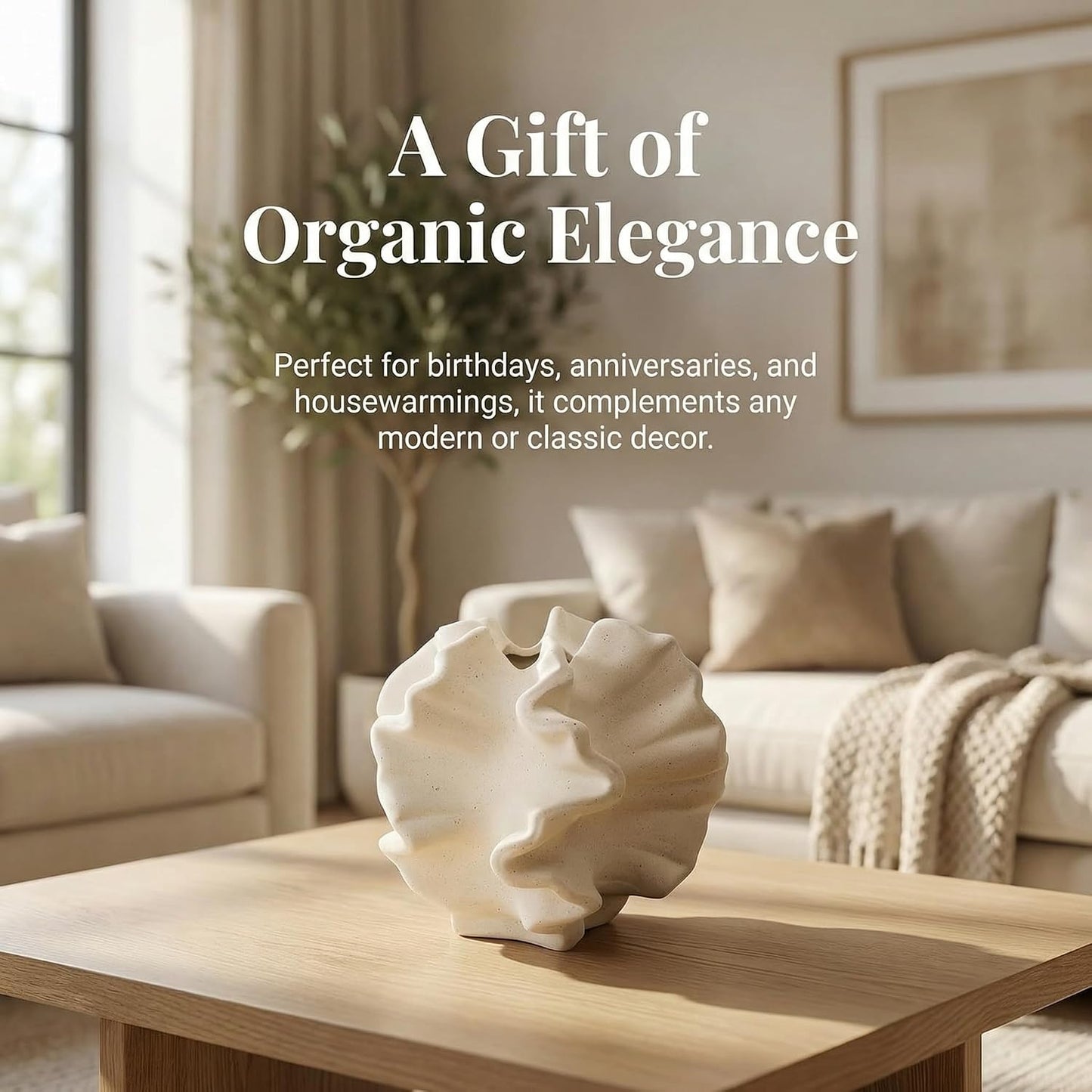 Off Ceramic Flower Vase / White / 6 Inch