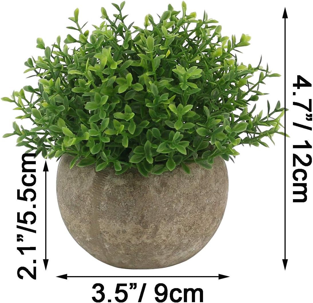 Mini Plastic Faux Plants in Pot/Small Topiary Shrubs Fake Greenery / Green Leaf