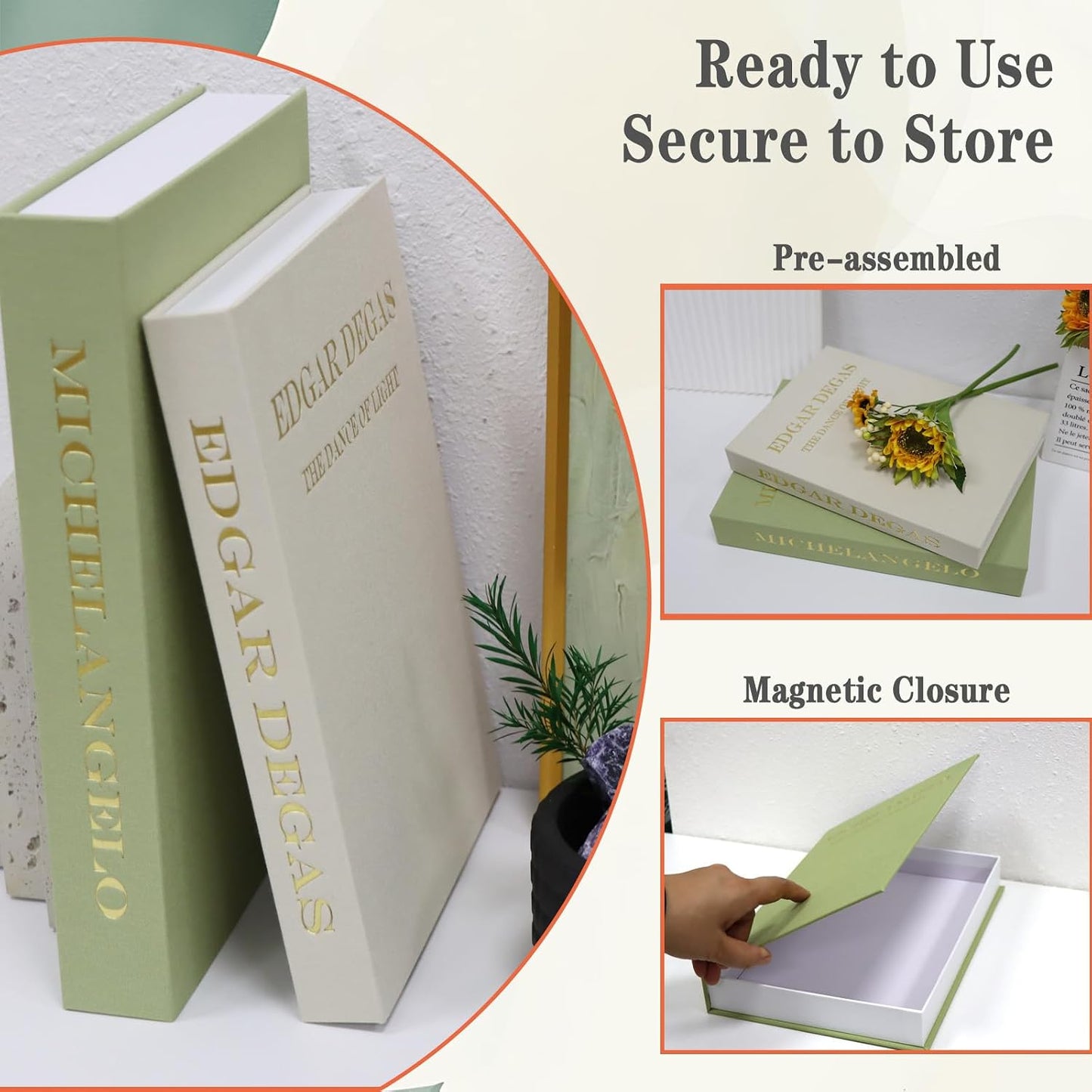 Linen Aesthetic Faux Books Decor / Green-beige / Set of 2