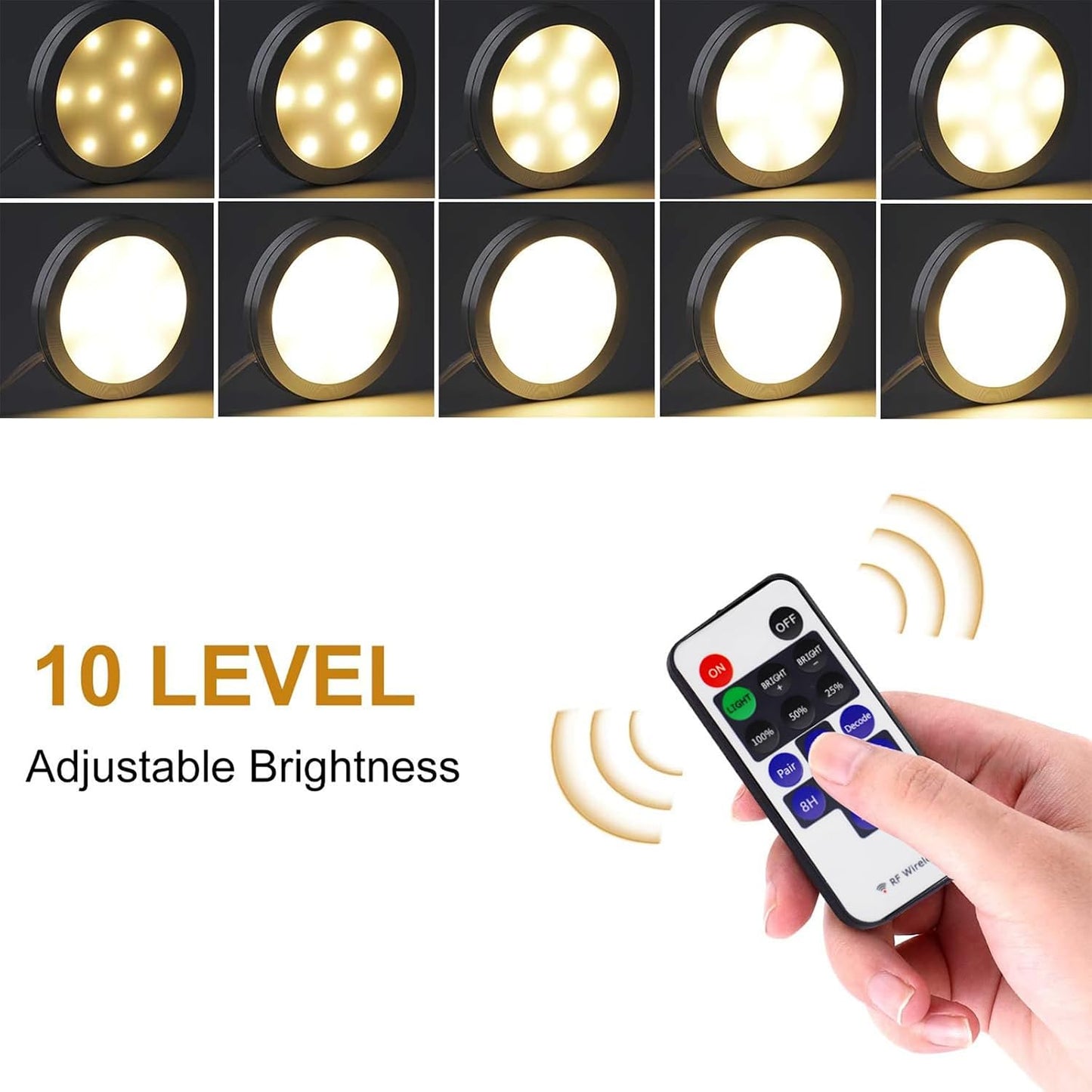AIBOO LED Under Cabinet Lighting Kit 4 Packs 12V Low Profile Puck Lights with Dimmable Wireless RF Remote for Kitchen