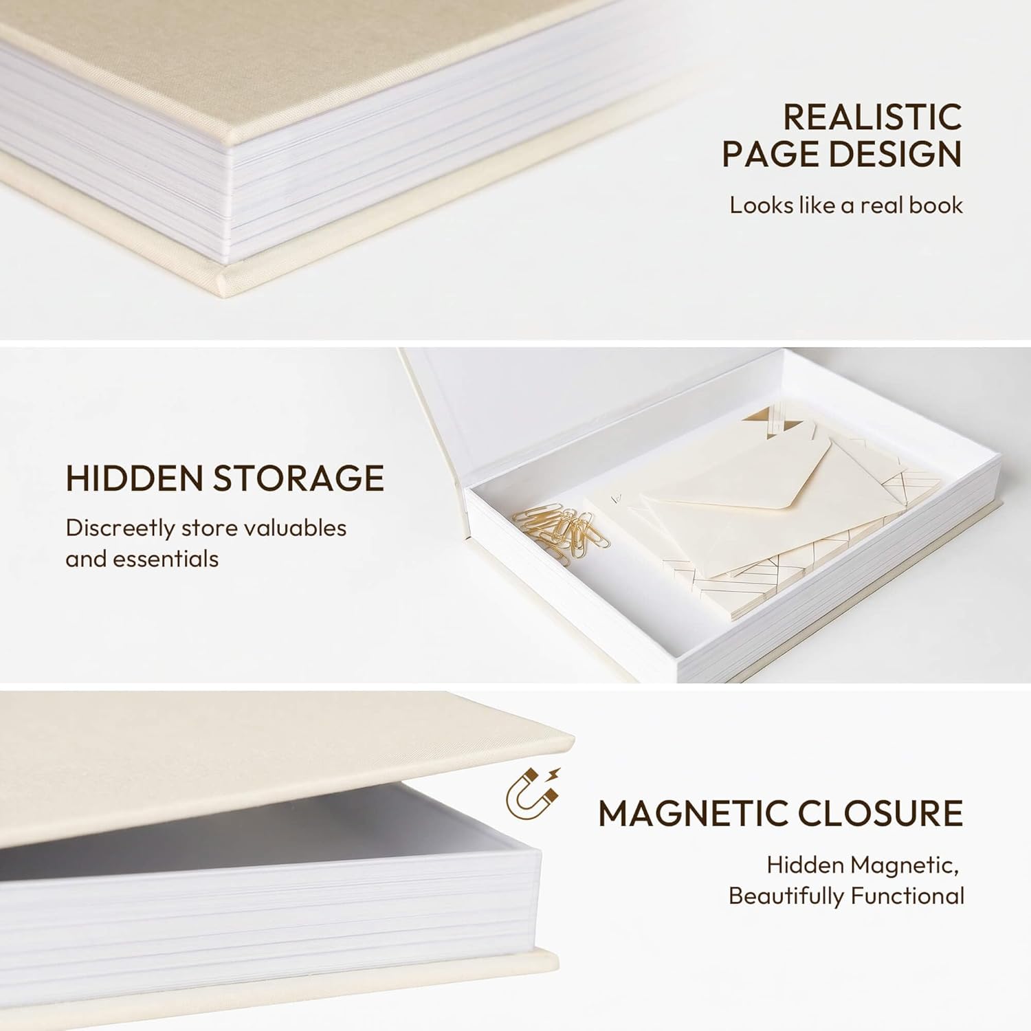 Linen Cover / Decorative Storage Books / Black-beige / Set of 2