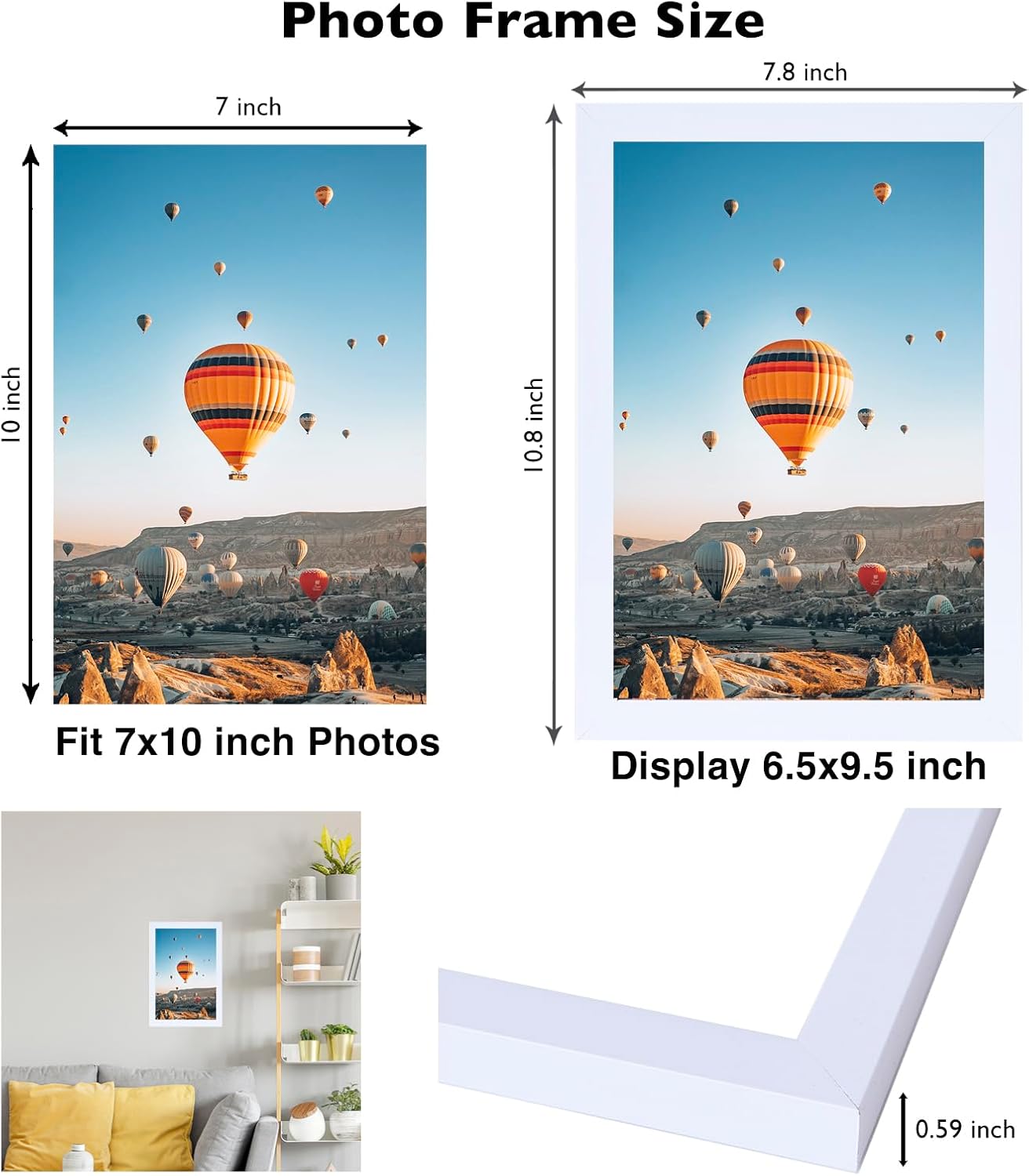 JCJMY 7x10 Picture Frame Set of 6 White for Wall Hanging or Tabletop- Wall Mounting Horizontally or Vertically, 7 x 10