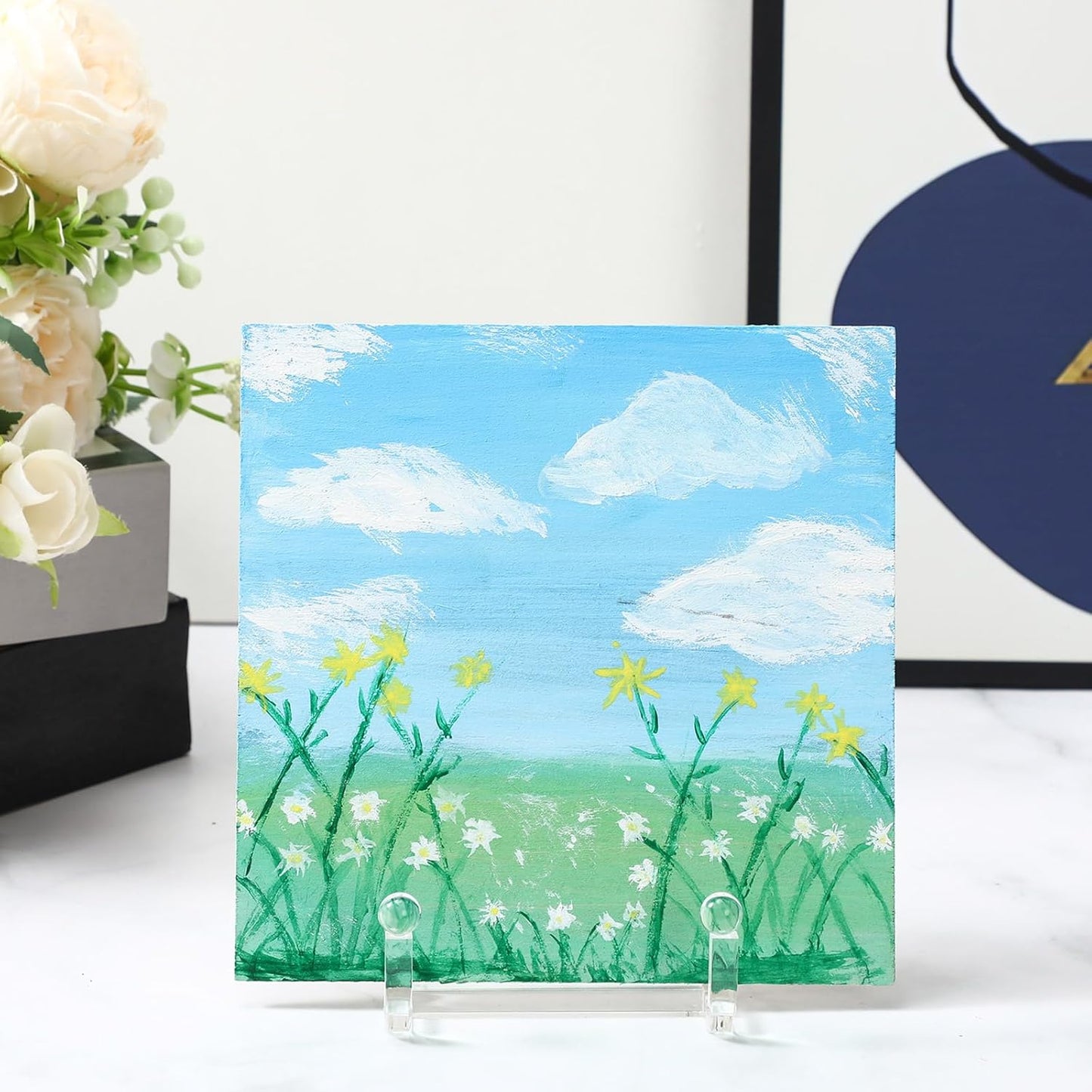 Plate Stands for Display Acrylic Square Holder Stand Picture Frame / 3 Inches / Clear / Set of 2