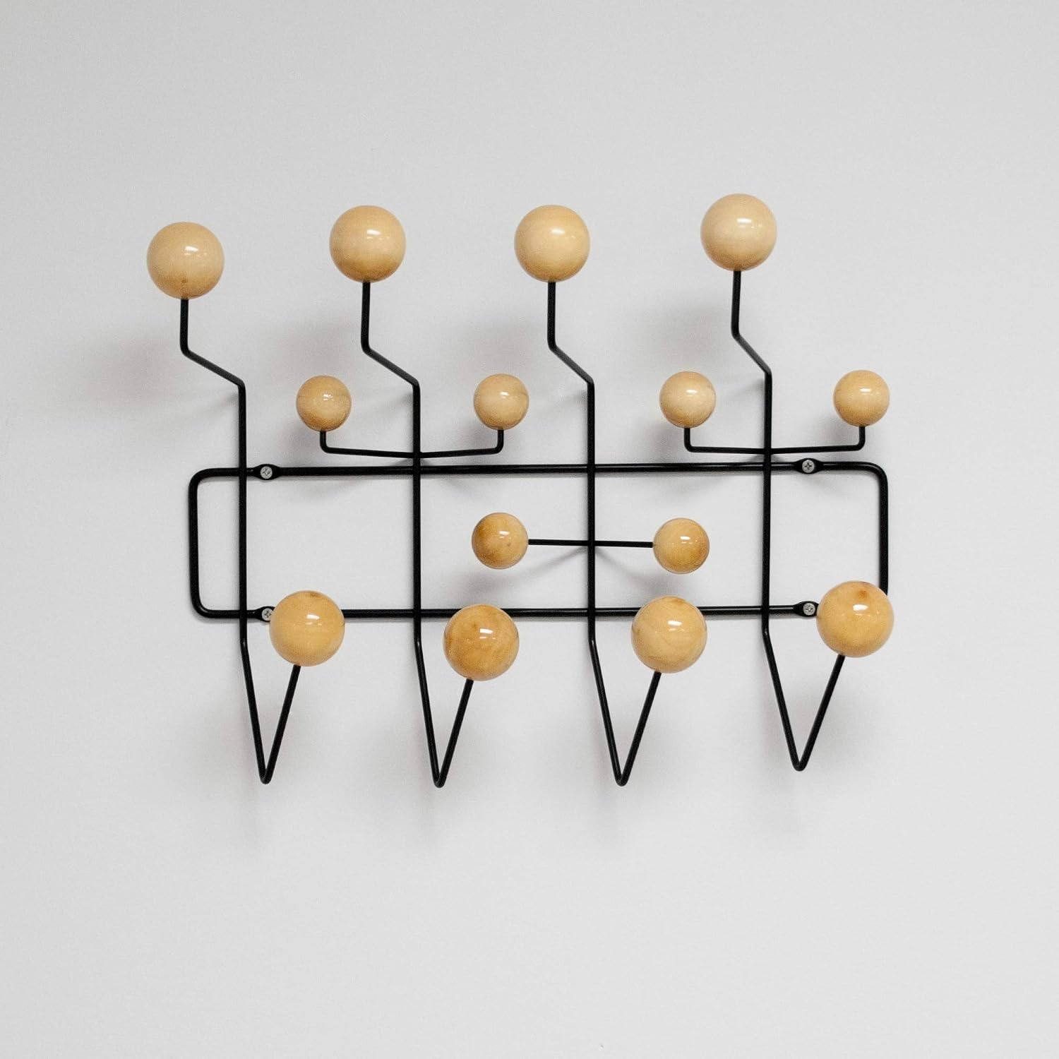 Mid Century Modern Bubble Wall Mounted Coat Rack, Wood Color Ball Black Frame
