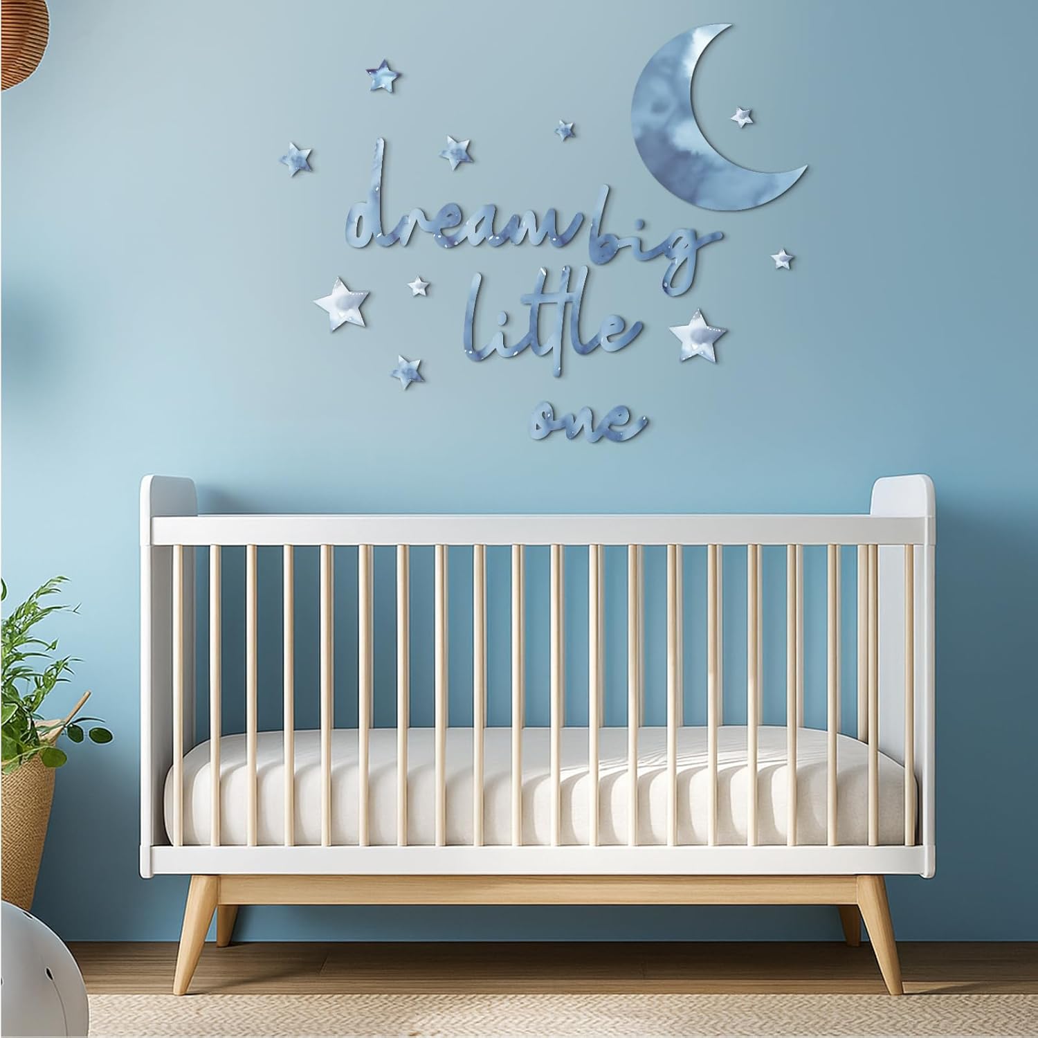 Moon and Stars Nursery Decor Dream Big Little One Wall Decor Boho Neutral / Blue / Set of 15
