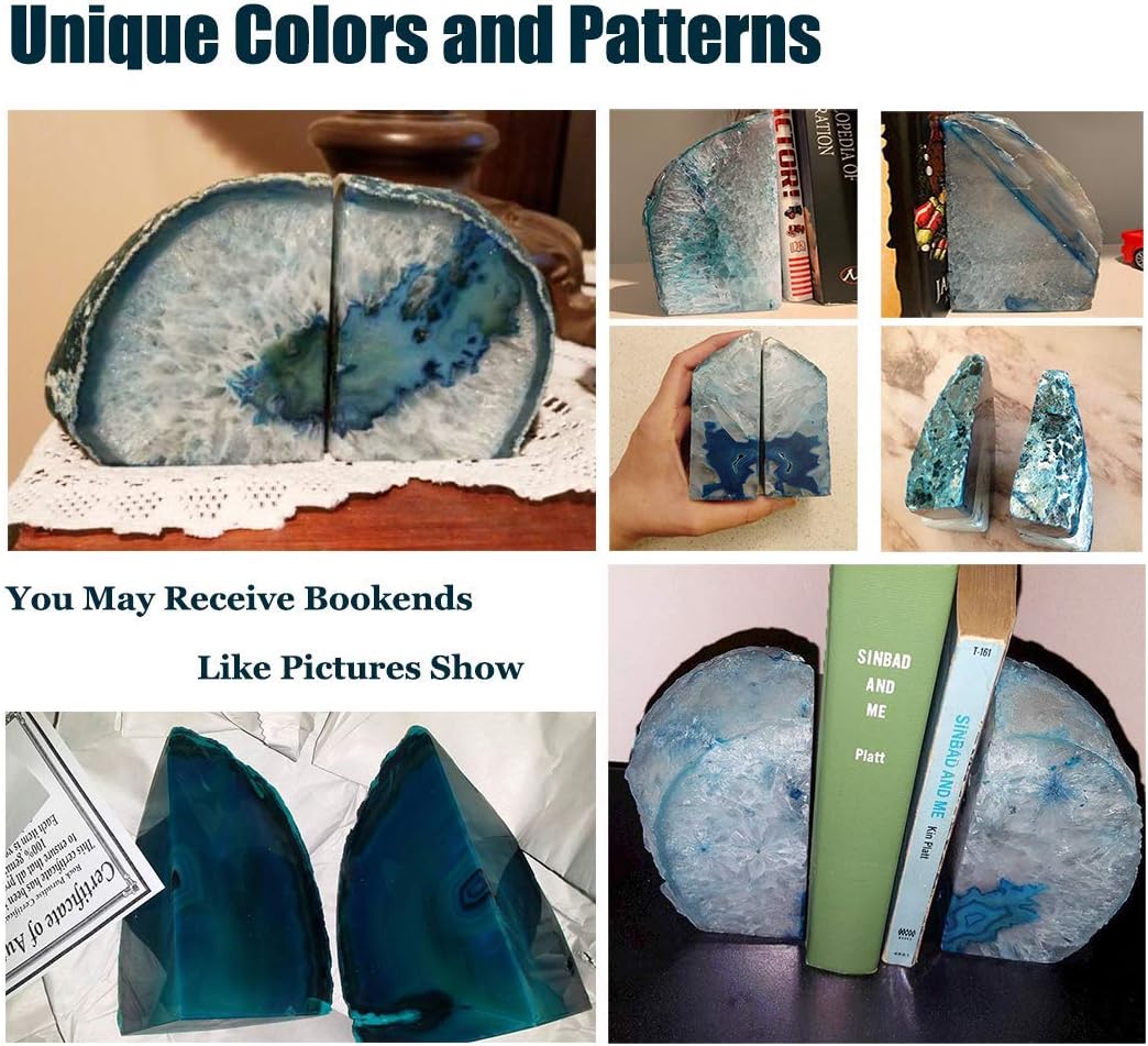 Bookends Agate Decorative Book Ends / Dyed Teal / 3-4LBS