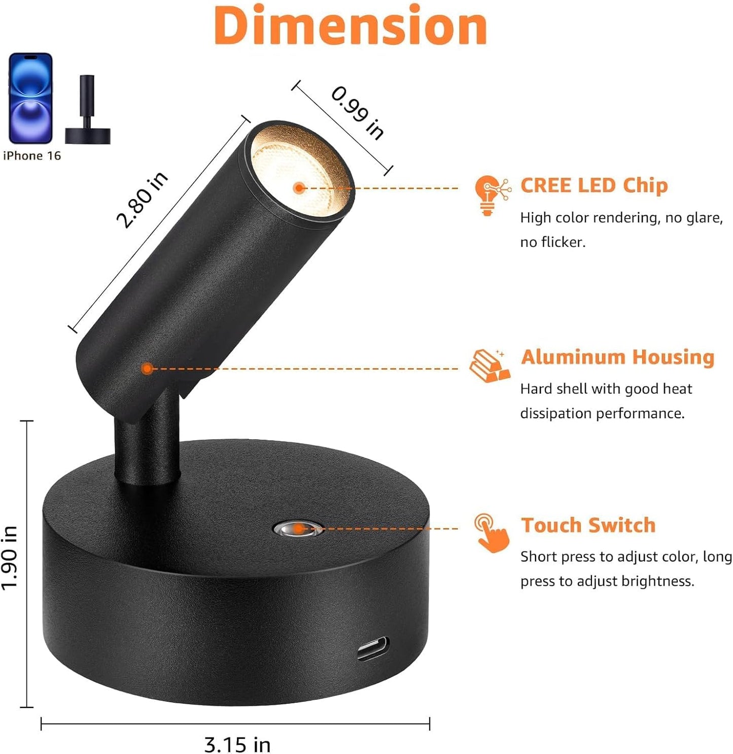 URTOM 3CCT LED Wireless Spotlight Indoor Rechargeable Picture Lights Battery Operated Spot Light Uplighting Indoor with
