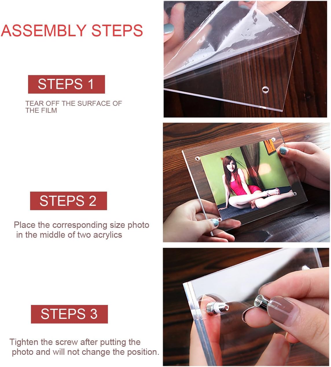 BFRed Acrylic Photo Frame Brackets Or Hanging Picture Frames,File Certificate Wall Mount Floating and Desktop Photo