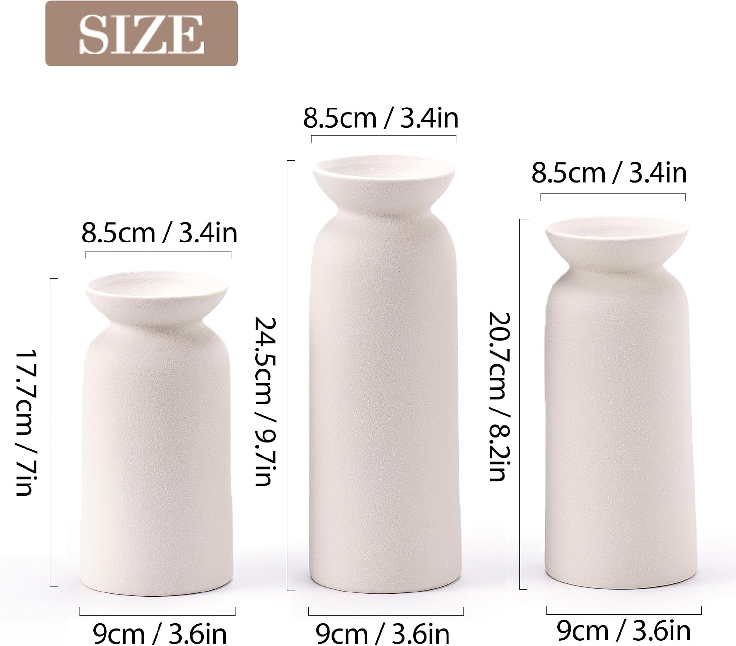 White Ceramic Vase Small Flower Vases for Decor Modern Boho Farmhouse Style / White-vt12 / Set of 3