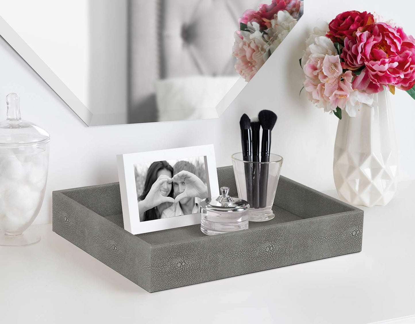 Bathroom Vanity Tray / Dark Grey Shagreen / 10.2 x 8.4 x 1.8
