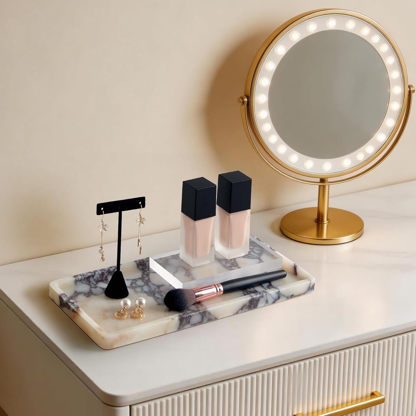 Modern Makeup Organizer / 11.8 x 5.9 x 0.7 / Rectangle-calacatta Viola / Natural