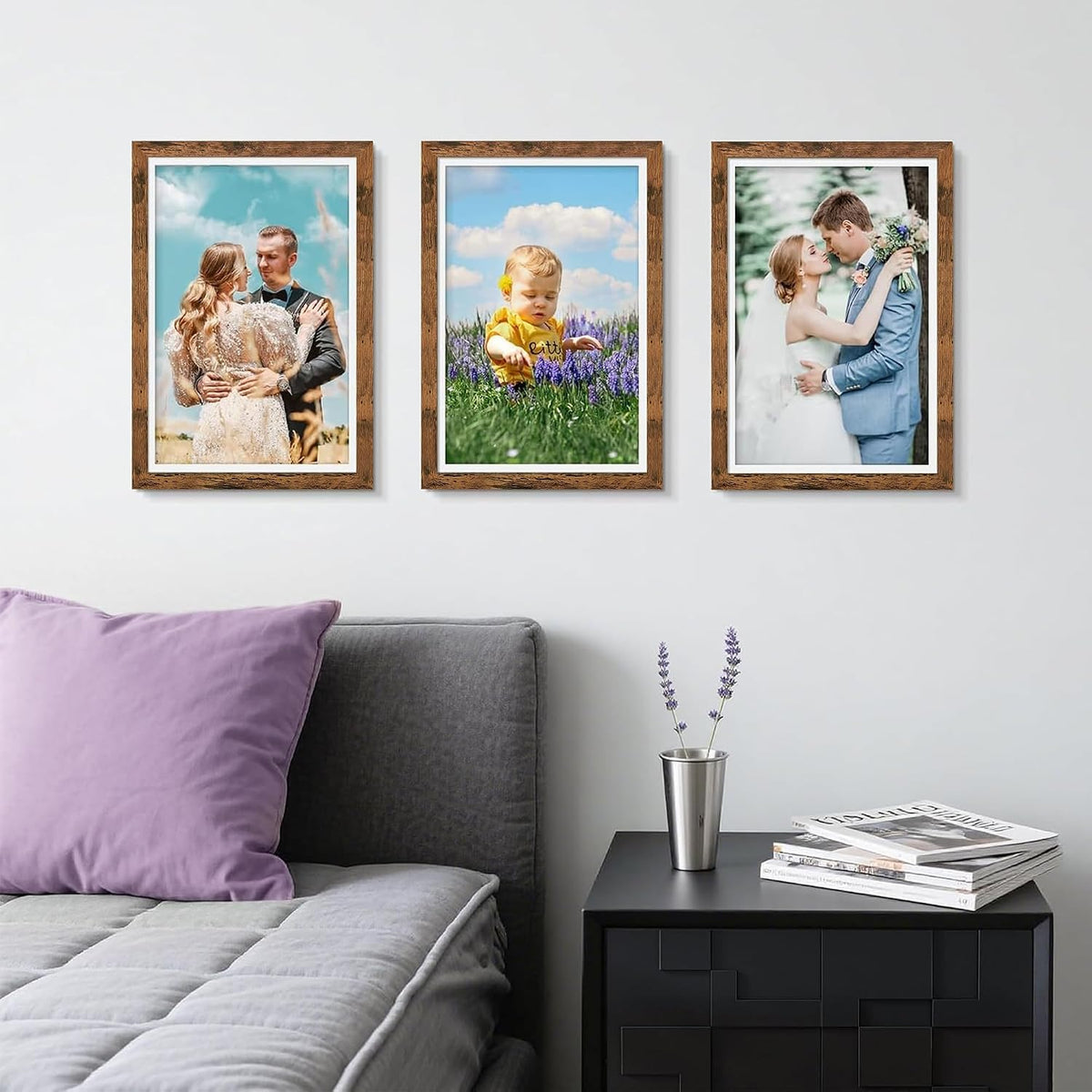 12x18 Rustic Brown Poster Frame, Picture Frame for Wall, 3 Pack | Fits 11x17 Photos With Mat or 12x18 Without Mat