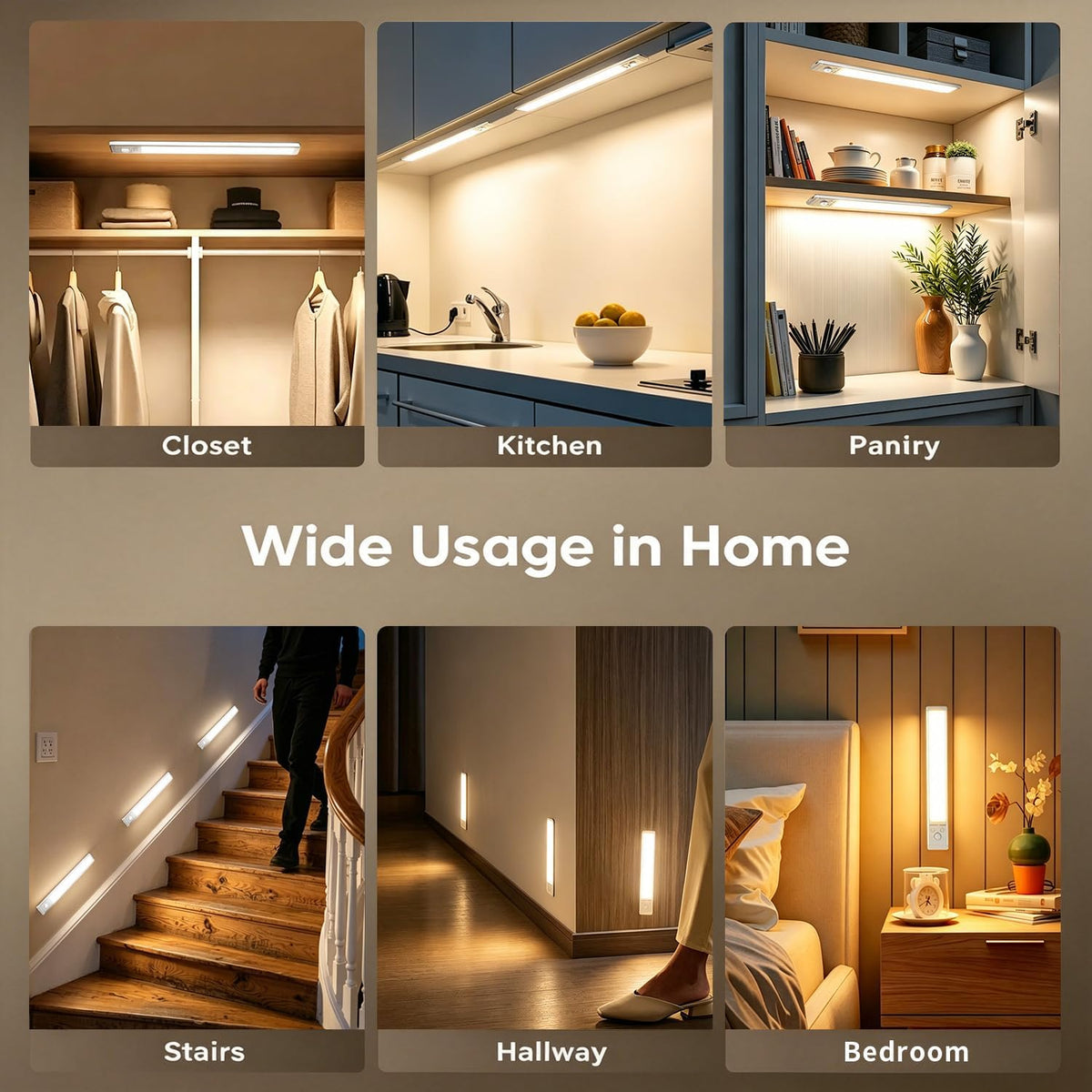 6Pack Under Cabinet Lighting Wireless Rechargeable Sensor Light Indoor with 3 Color Temps & Dimmable Led