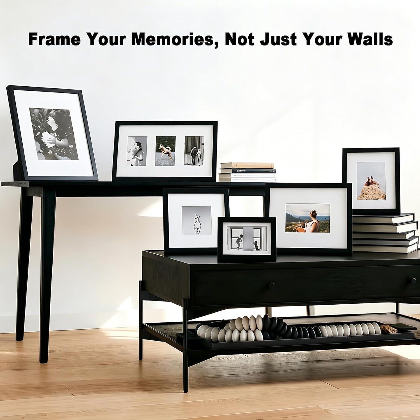 Real Glass Photo Frame / Black / 11 x 14 / Mat