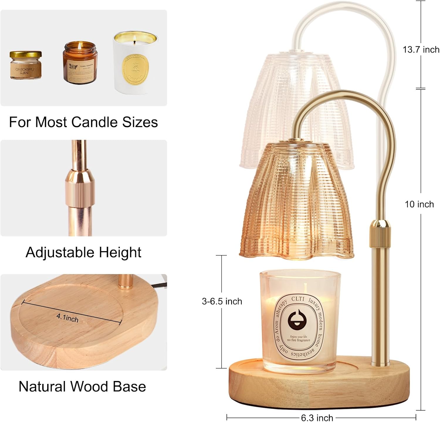 Candle Warmer Lamp with Timer & Dimmer, Candle Warmer Height Adjustable, Fits All Jar Scented Candles, Candle Lamp with