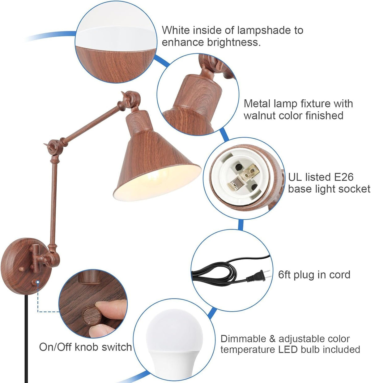 TRLIFE Dimmable Wall Sconce, Remote Control Plug in Wall Sconce Dimming 10%-100% and Adjustable Color Temperature