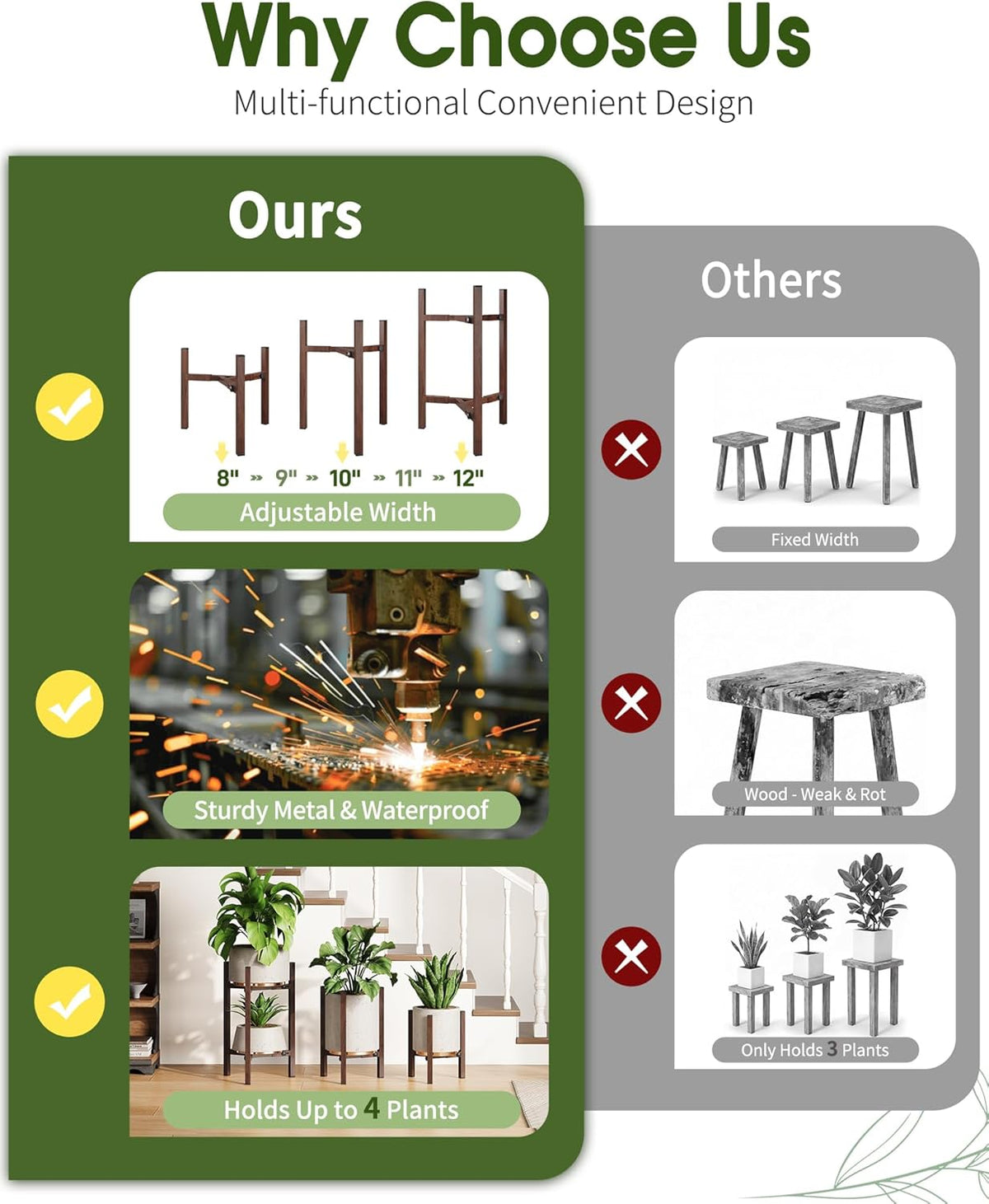 Plant Stand Indoor 3 Pack, Metal Modern Indoor Plant Stand Adjustable, Heavy Duty Single Plant Stands Outdoor Corner