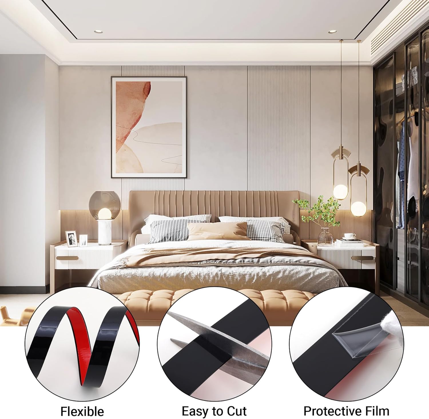 Molding & Wall Trim / 1" W x 196.8" L / Matte Black / 196.8 x 1