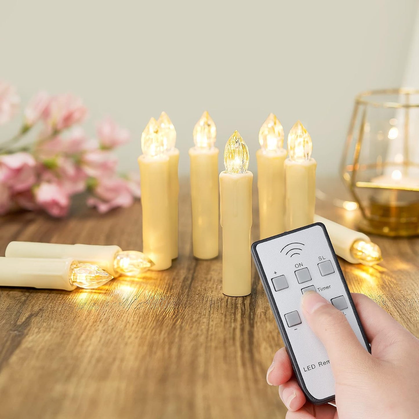 Daord 30 PCS Flameless LED Taper Candles Battery Operated Christmas Tree Candle Lights Electric Fake Candles with
