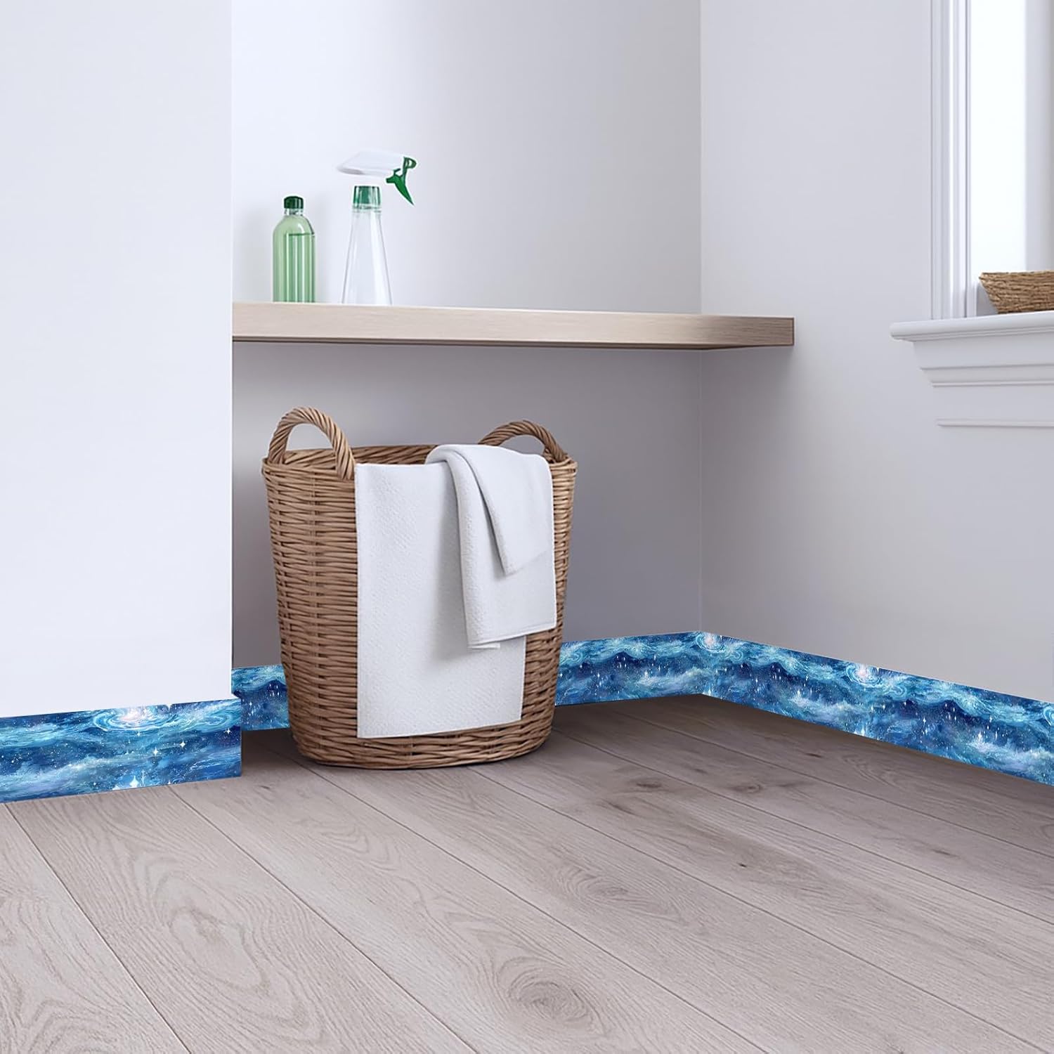 Wallpaper Border Peel and Stick Wall Border Self Adhesive Cosmic Starry Sky / Blue Galaxy / 196 x 4