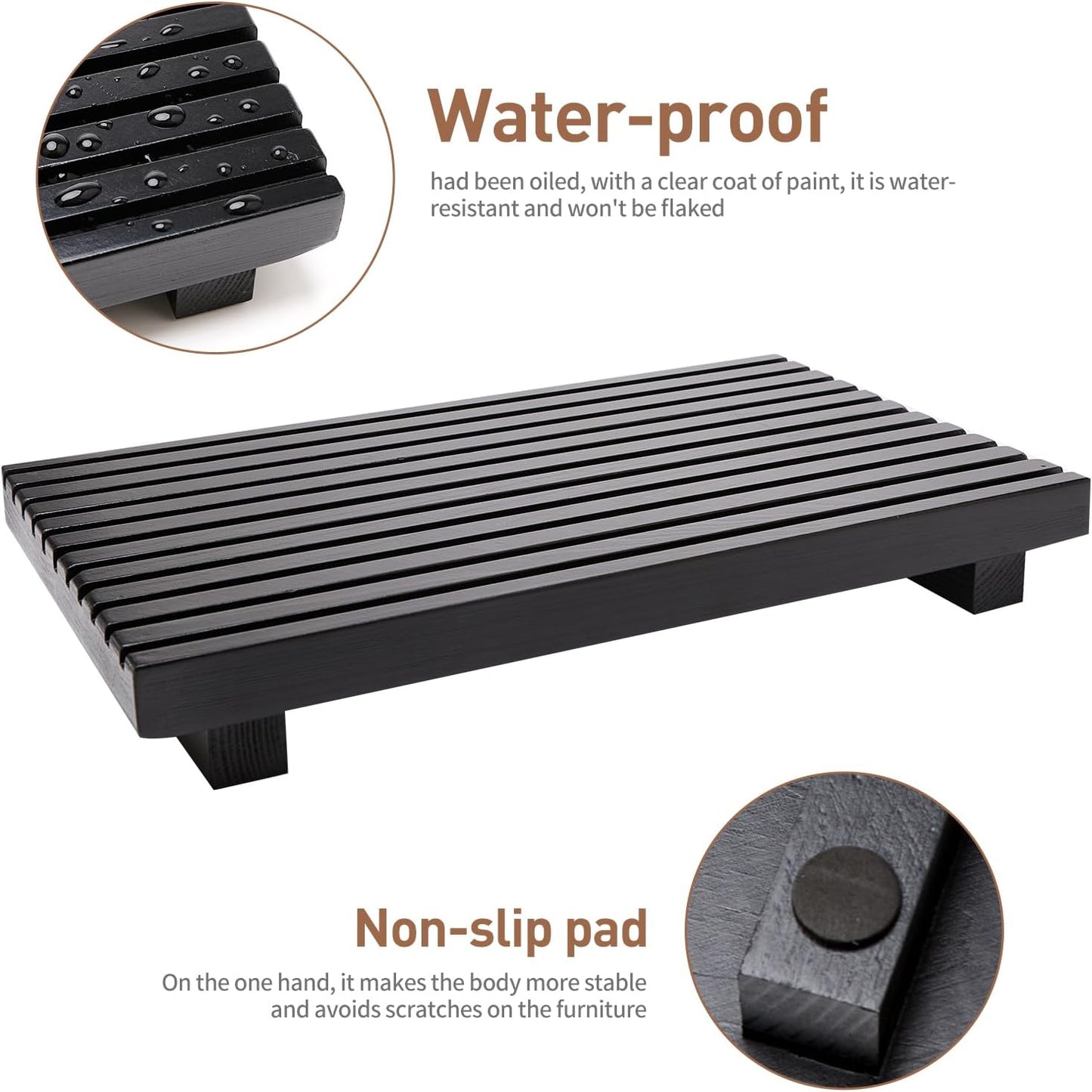 Bathroom Counter Tray Organizer Wood Riser Stand Kitchen Countertop Trays Wooden / 12 x 6.7 / Black