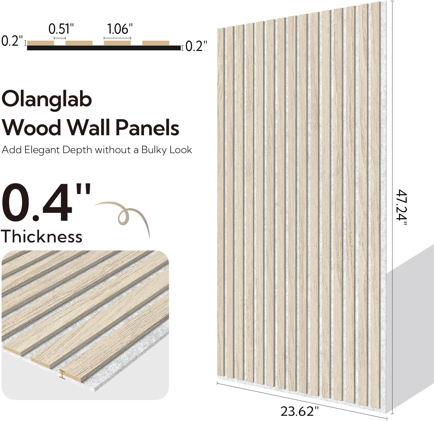 Olanglab Wood Slat Wall Panels 4 Pack, Acoustic Wall Panels, 47.24'' x 23.62" Each 3D Wall Panels for Interior Wall