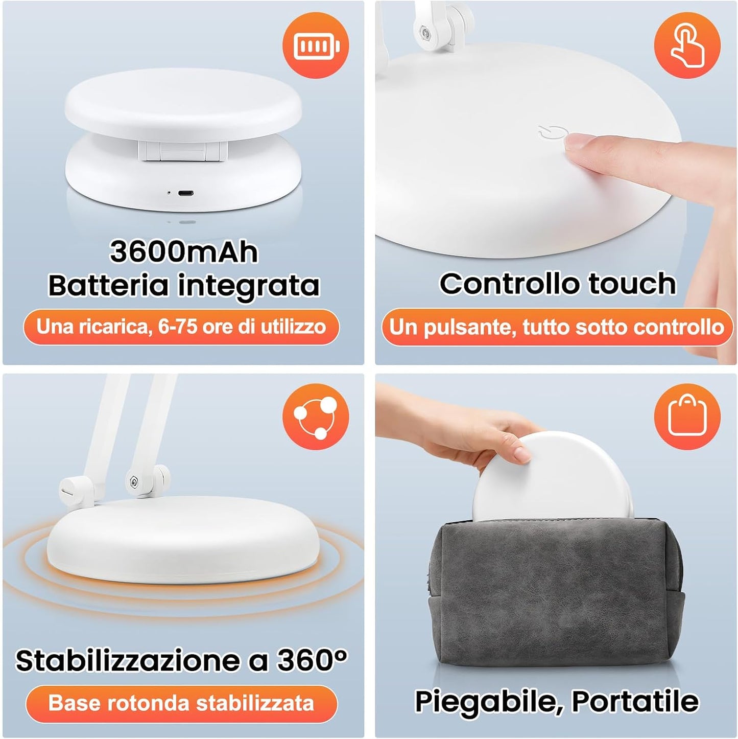 Battery Battery Operated Cordless Rechargeable Lamp - 3600mAh 10 Brightness Wireless LED Desk Table Lamp, Small Mini