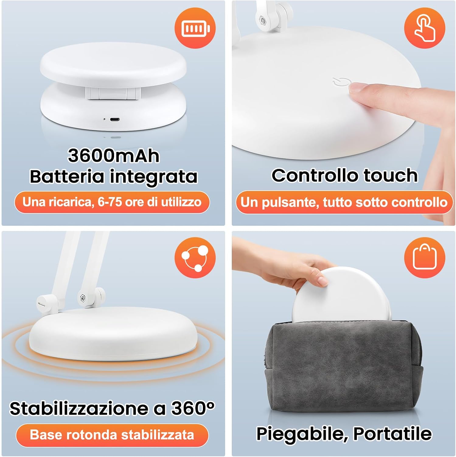 Battery Battery Operated Cordless Rechargeable Lamp - 3600mAh 10 Brightness Wireless LED Desk Table Lamp, Small Mini