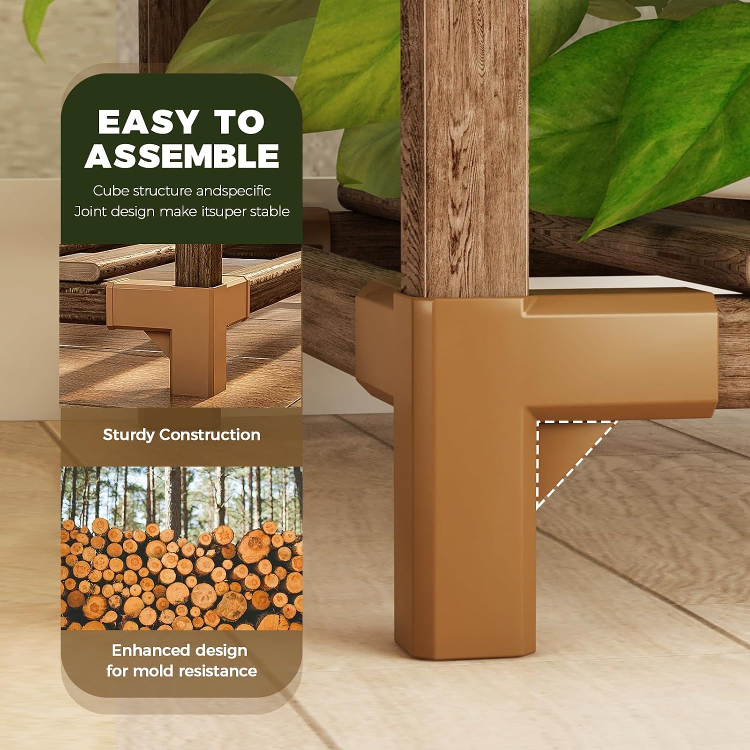 Bamworld Tall Plant Stand Indoor Wood Plant Shelf Outdoor Tiered Plant Rack | for Multiple Plants 4 Tiers 10 Pots
