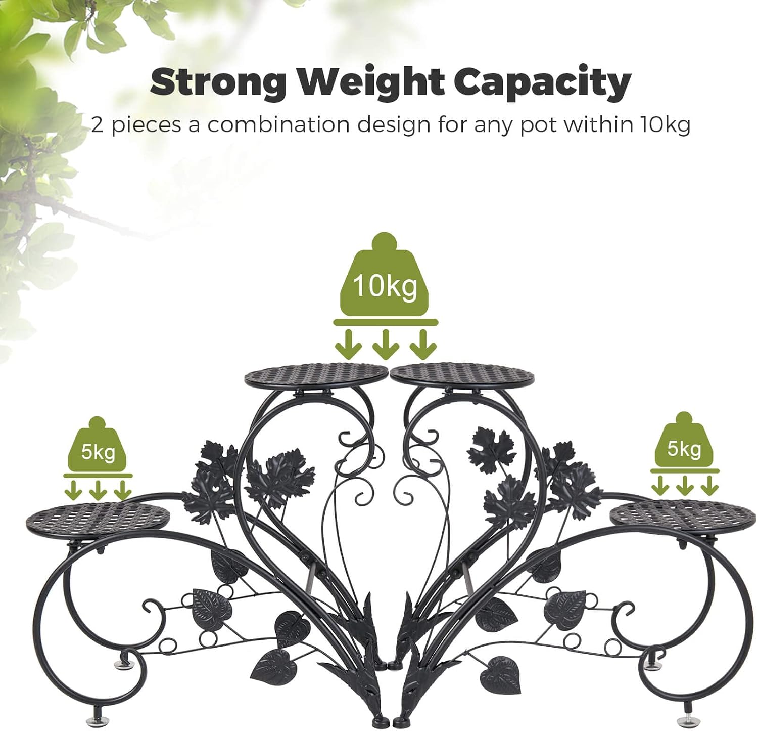 unho Plant Stand Heart Shaped: Set of 2 Metal Flower Racks outdoor | Potted Iron Planter Display Shelves Holder for
