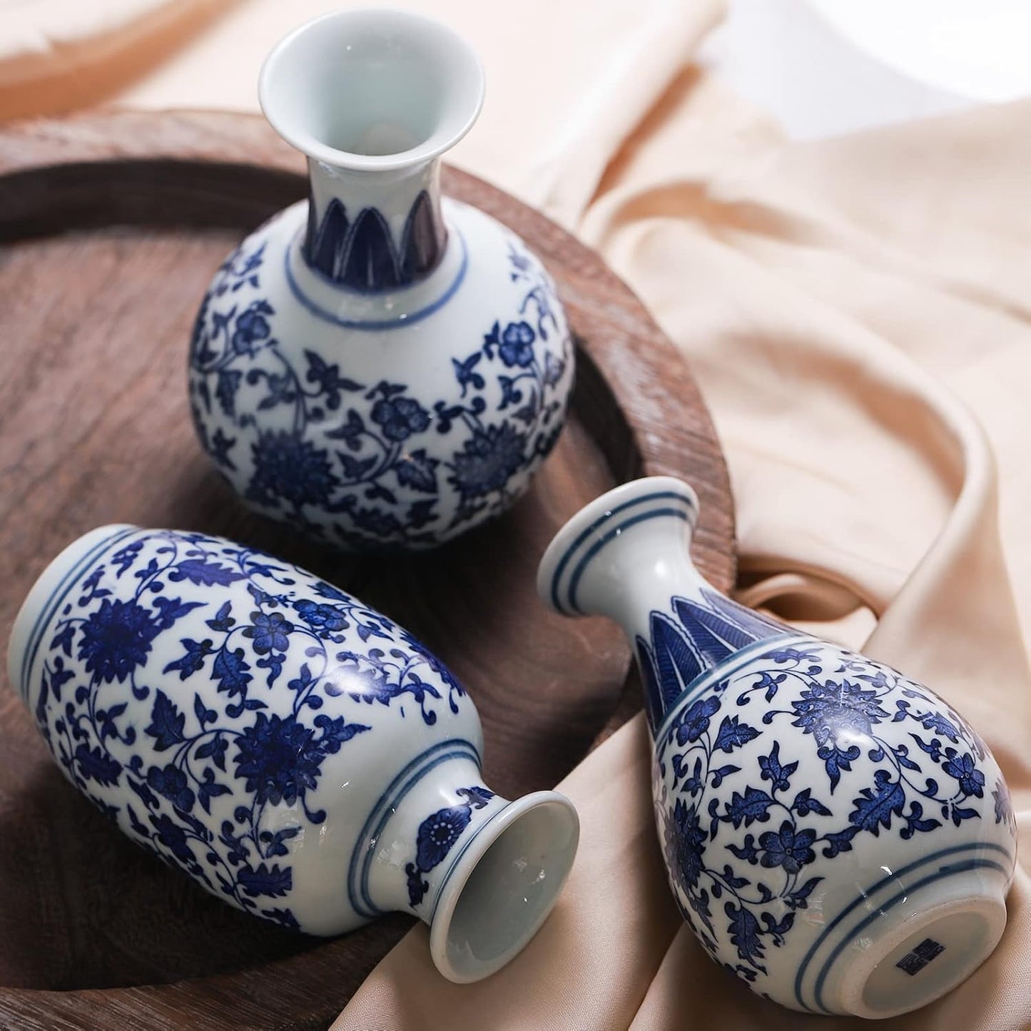 Tall Mini Vintage Vase Chinoiserie Vases / Blue / 5 Inch / Set of 3