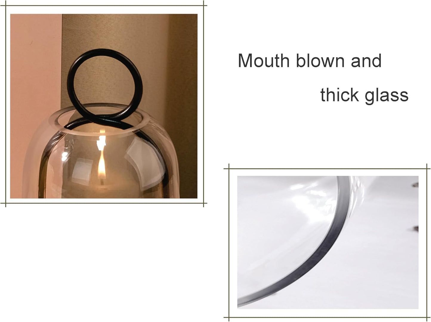 5" & 4" Wide Versatile Metal Candle Holder in Black with Handmade Thick, Heavy & Sturdy Glass Dome for Pillar Candle