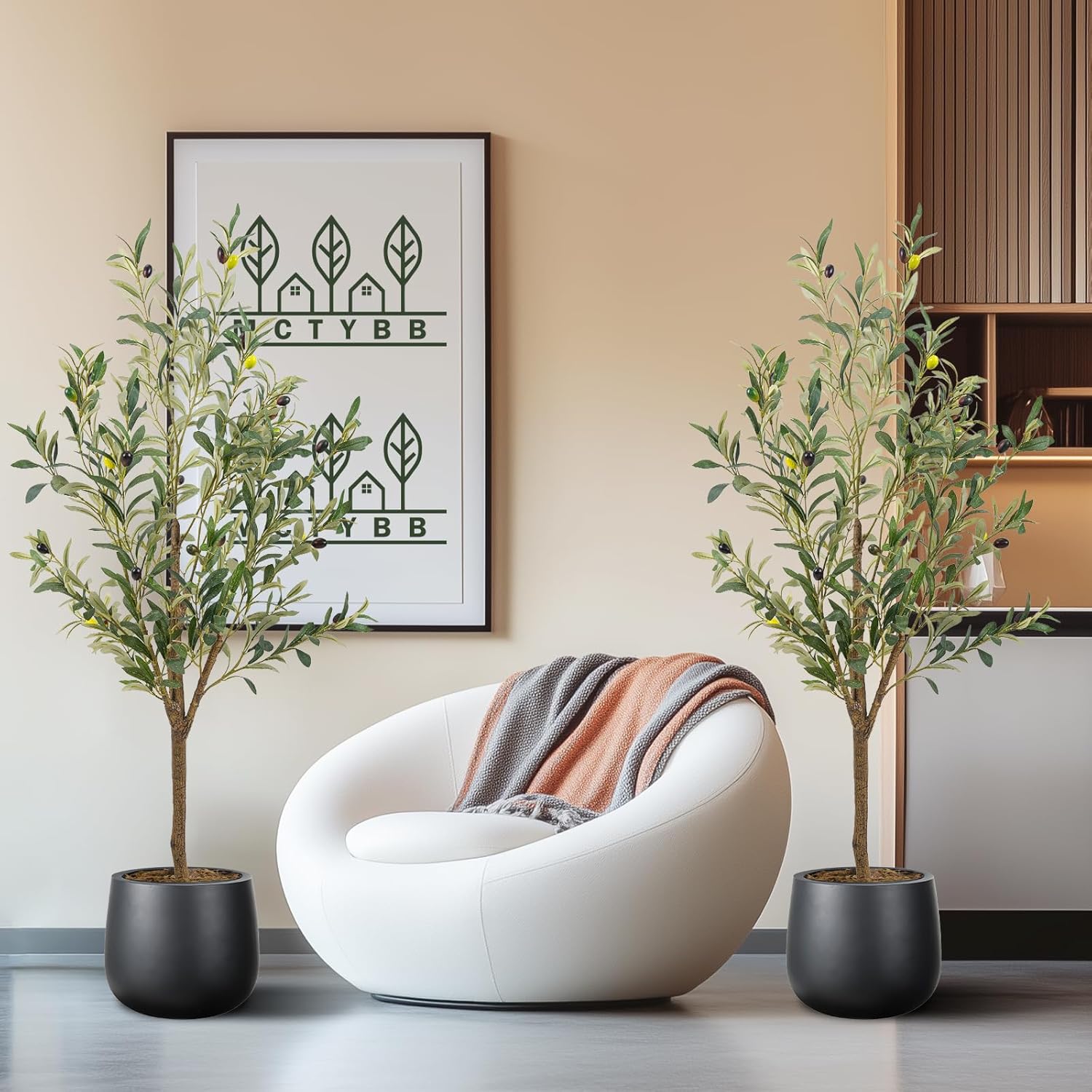 Artificial Fake Olive Tree Tall Faux Silk Olive Tree / 4ft / 4 Inch / Set of 2