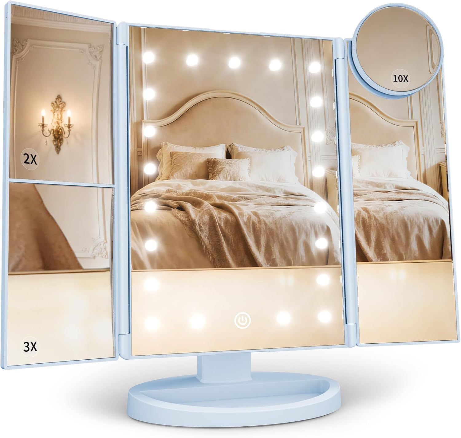 HUONUL 2X/3X/10X Magnifying Vanity Mirror with Light, Trifold Makeup Mirror