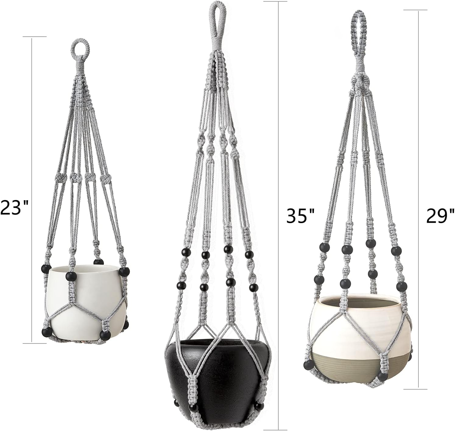 Macrame Plant Hangers Indoor Different Size Hanging Planter Basket Flower / Medium / Gray / Set of 3