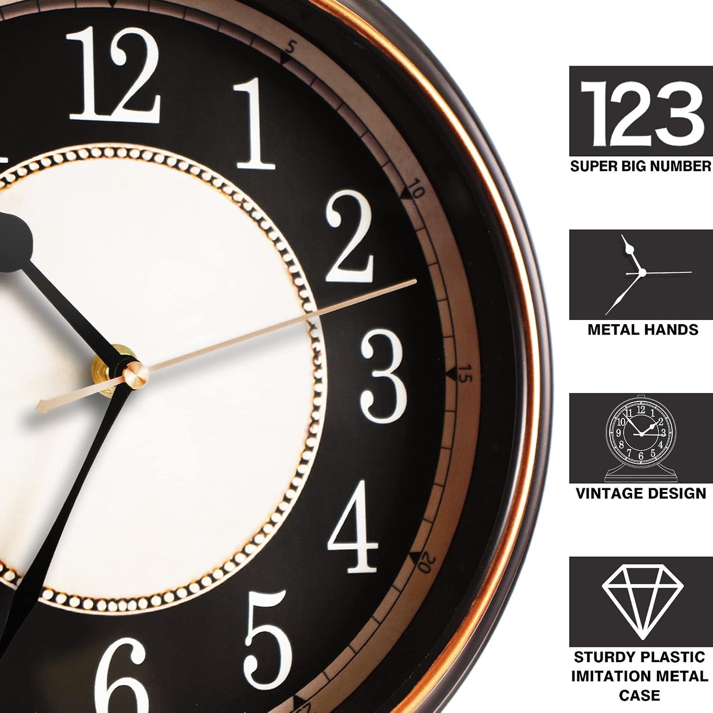AYRELY® Vintage Desk Clock Silent-Non-Ticking 10-inch dial Table Clock,Retro Mantel Clocks and Easy to Read for Living