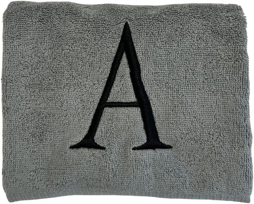 Gray with Black Monogrammed Hand Towels for Bathroom - Set of 2 Letter K | Luxury Hotel Quality Initial Towels For