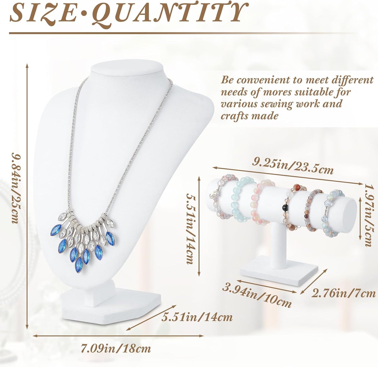 Jewelry Display Set Necklace Display Stand T Bar Bracelet Holder Jewelry / White / Velvet / Set of 6
