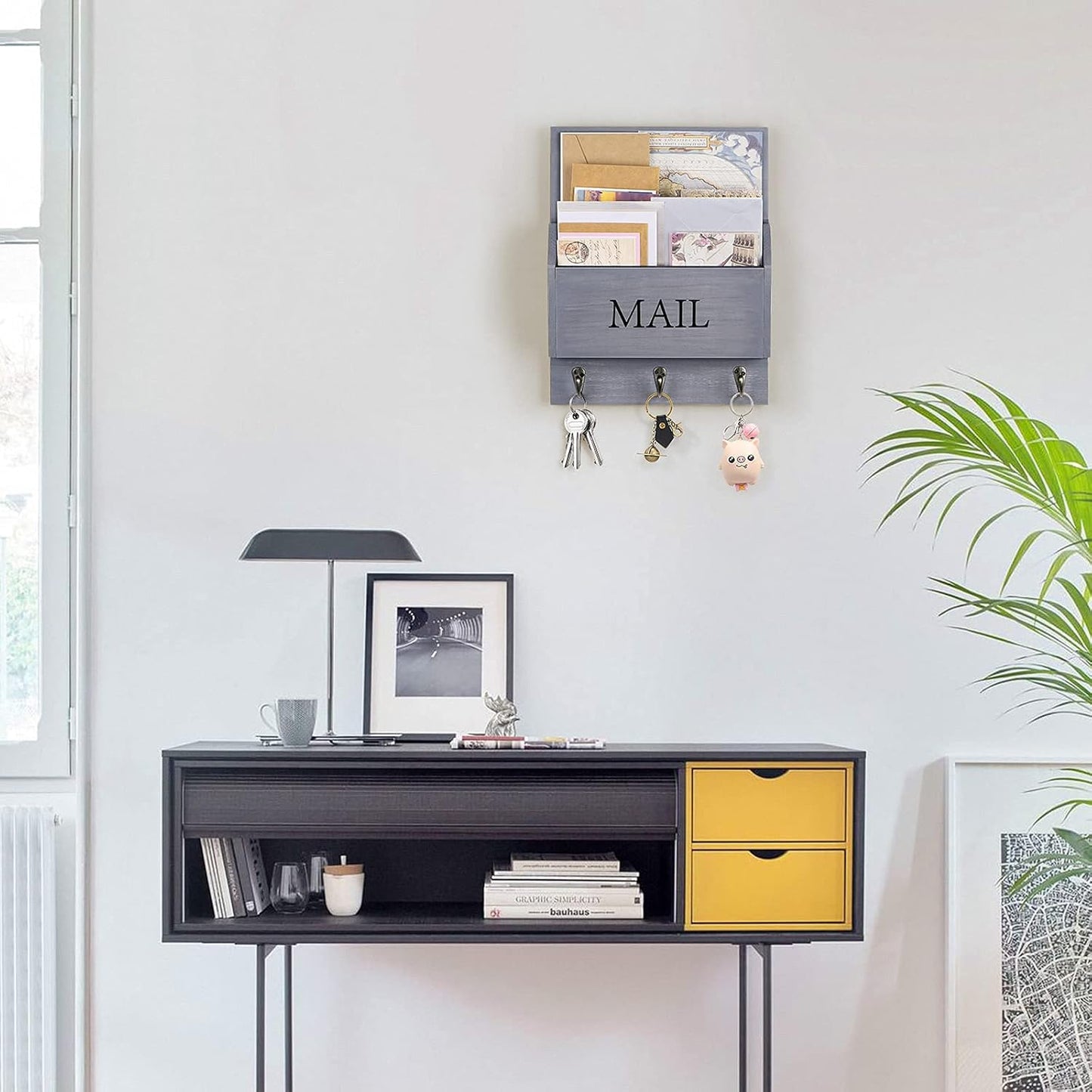 Wooden Mail Holder / Gray / Wall Mount