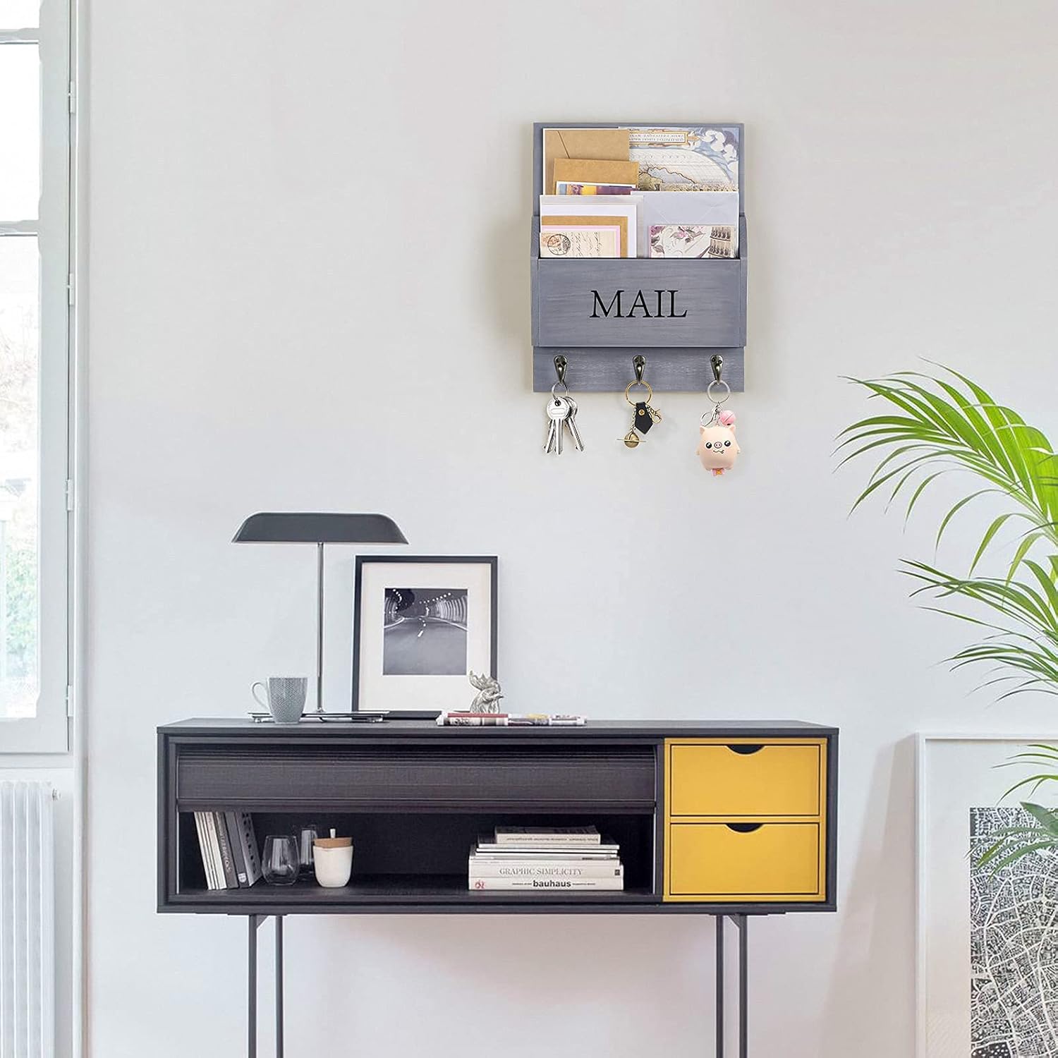 Wooden Mail Holder / Gray / Wall Mount