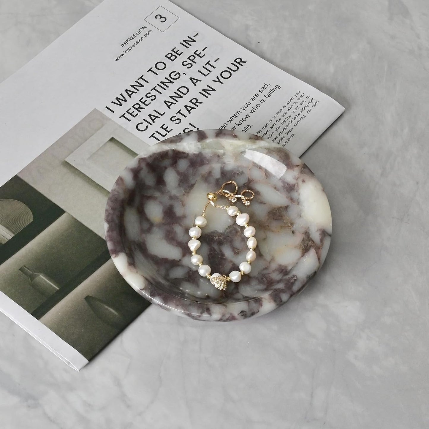 Marble Ring Dish Jewelry Tray / Calacatta Viola / Natural