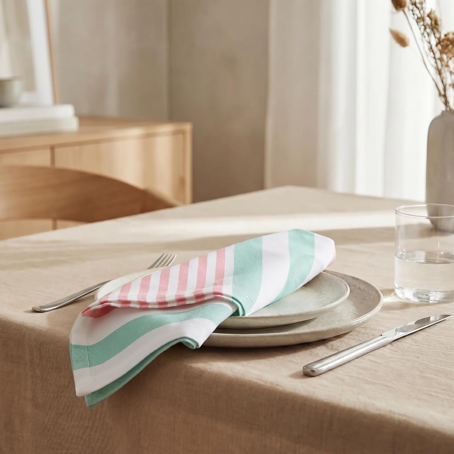 Urban Villa Cloth Napkins Cotton 20x20 (Set of 12) Ruby Green Stripes