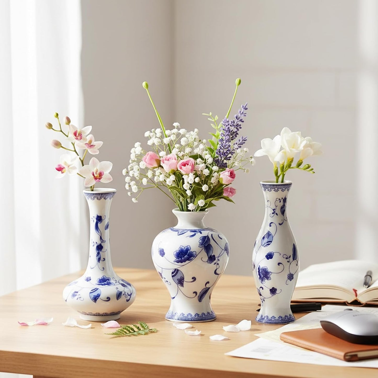 Chinese Ceramic Vase Set / Light Blue / Set of 3