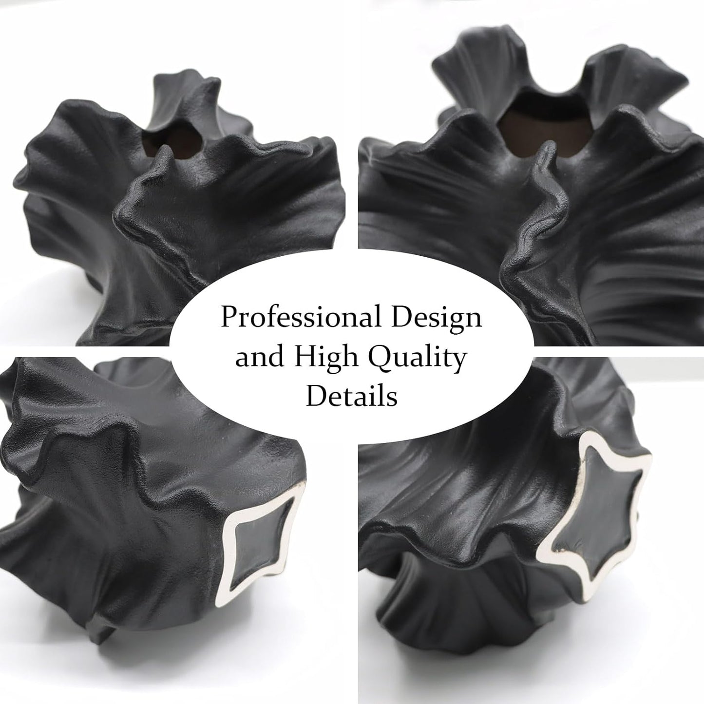 Ceramic Vase / Flower Shape Black / Set of 2