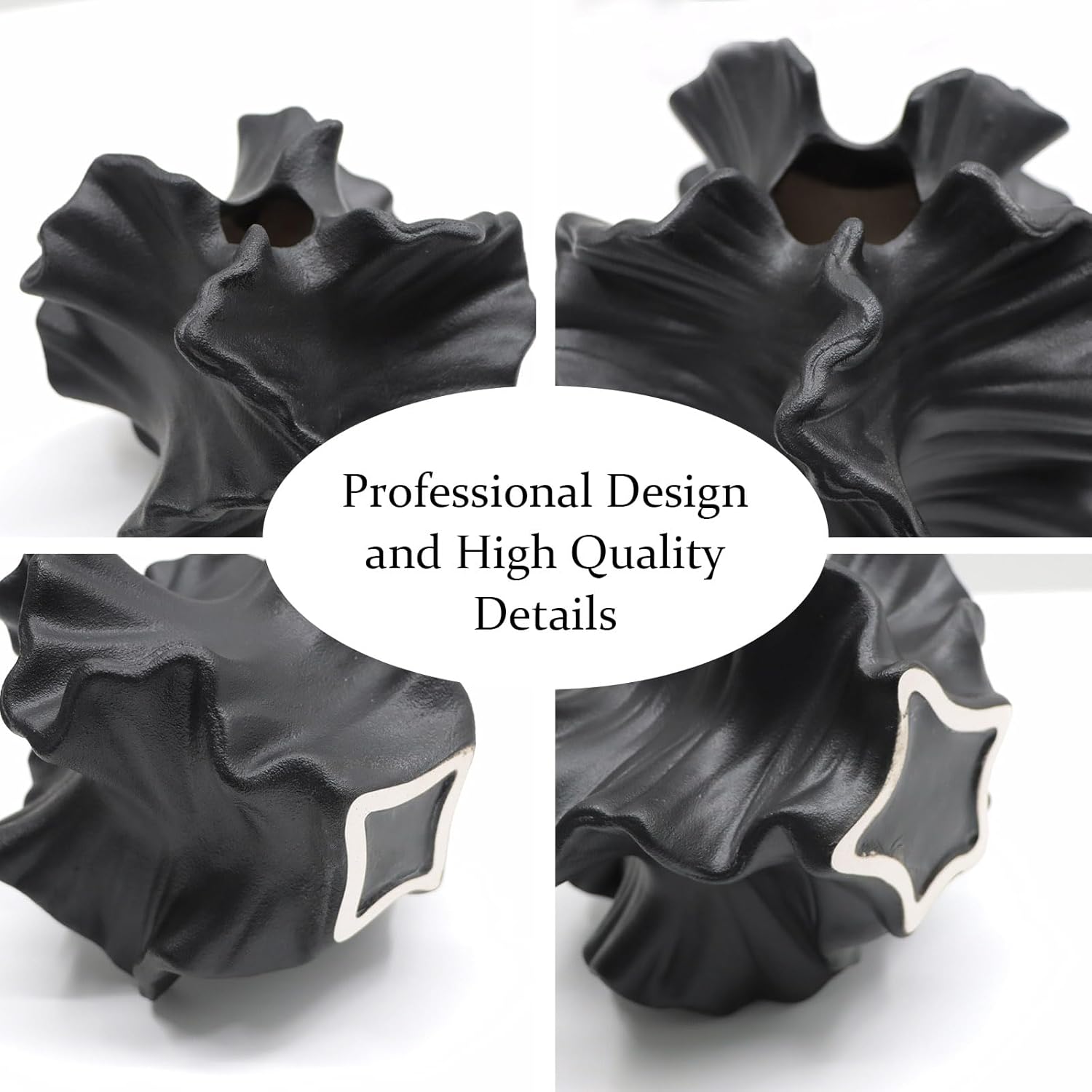 Ceramic Vase / Flower Shape Black / Set of 2
