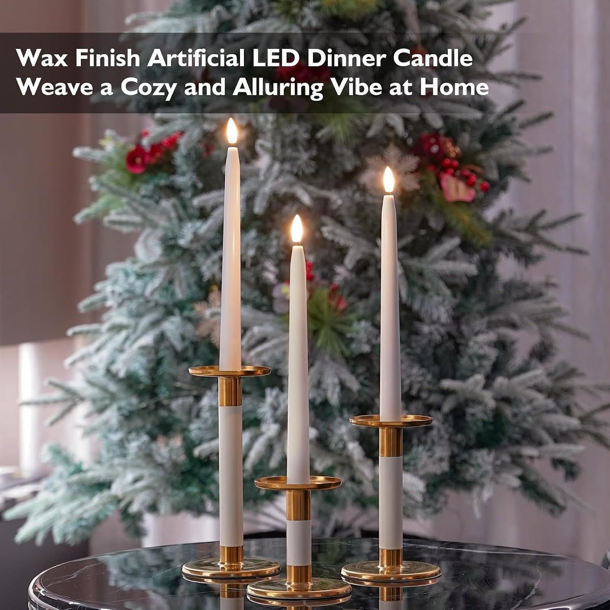 Rhytsing 11 inches White Flameless Taper Candles with Timer, Battery Operated Led Candle Sticks Real Wax Finished for