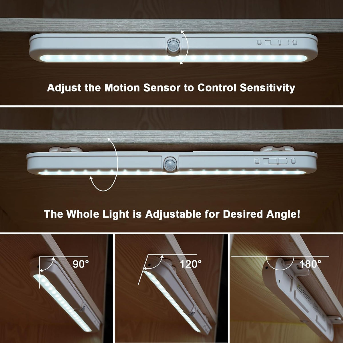 BLS Under Cabinet Lighting, 2200mah Rechargeable Closet Lights Motion Sensored, Battery Powered/DC Cable Plug in LED