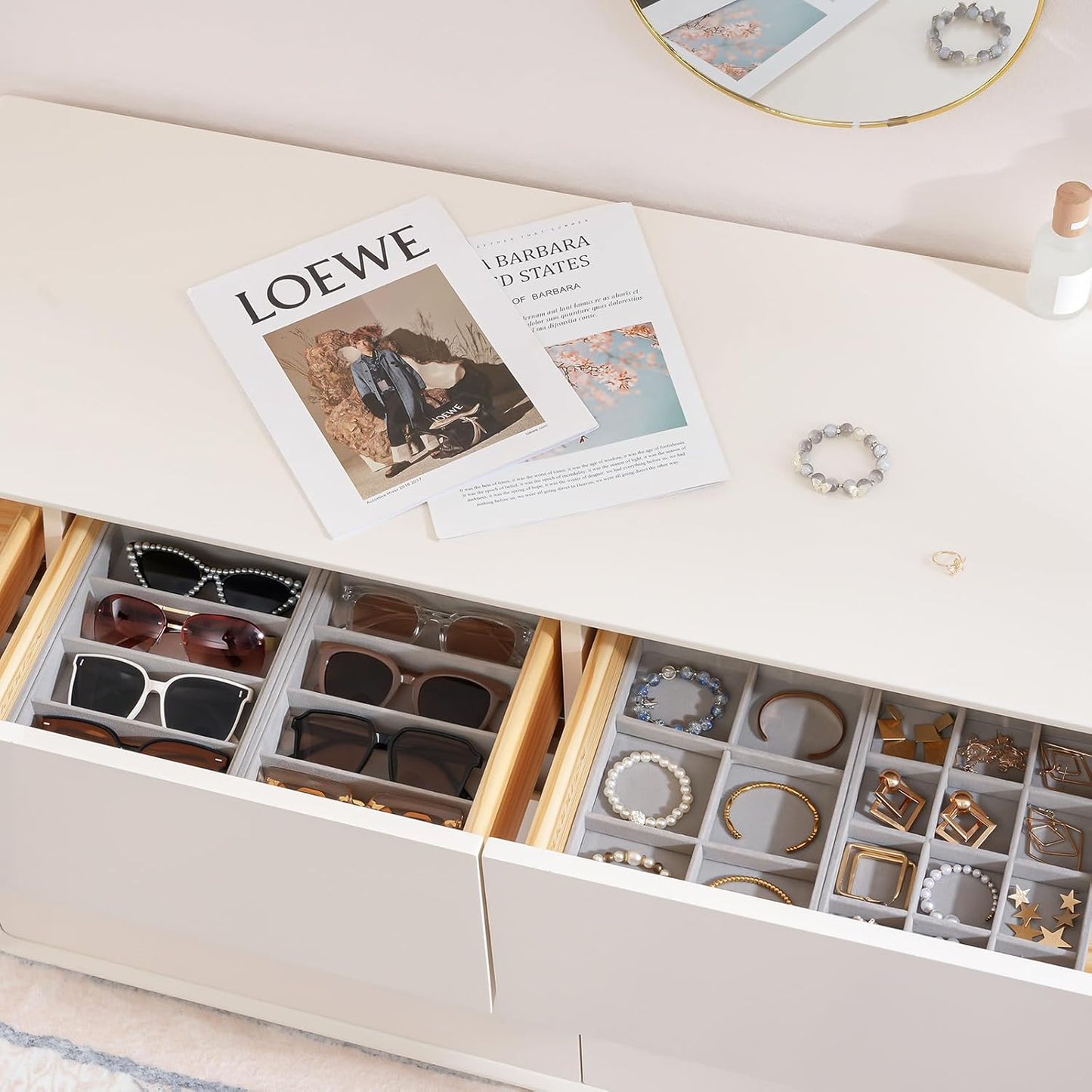 Stackable Jewelry Organizer Trays for Drawers / 4 Layers / Dark Grey