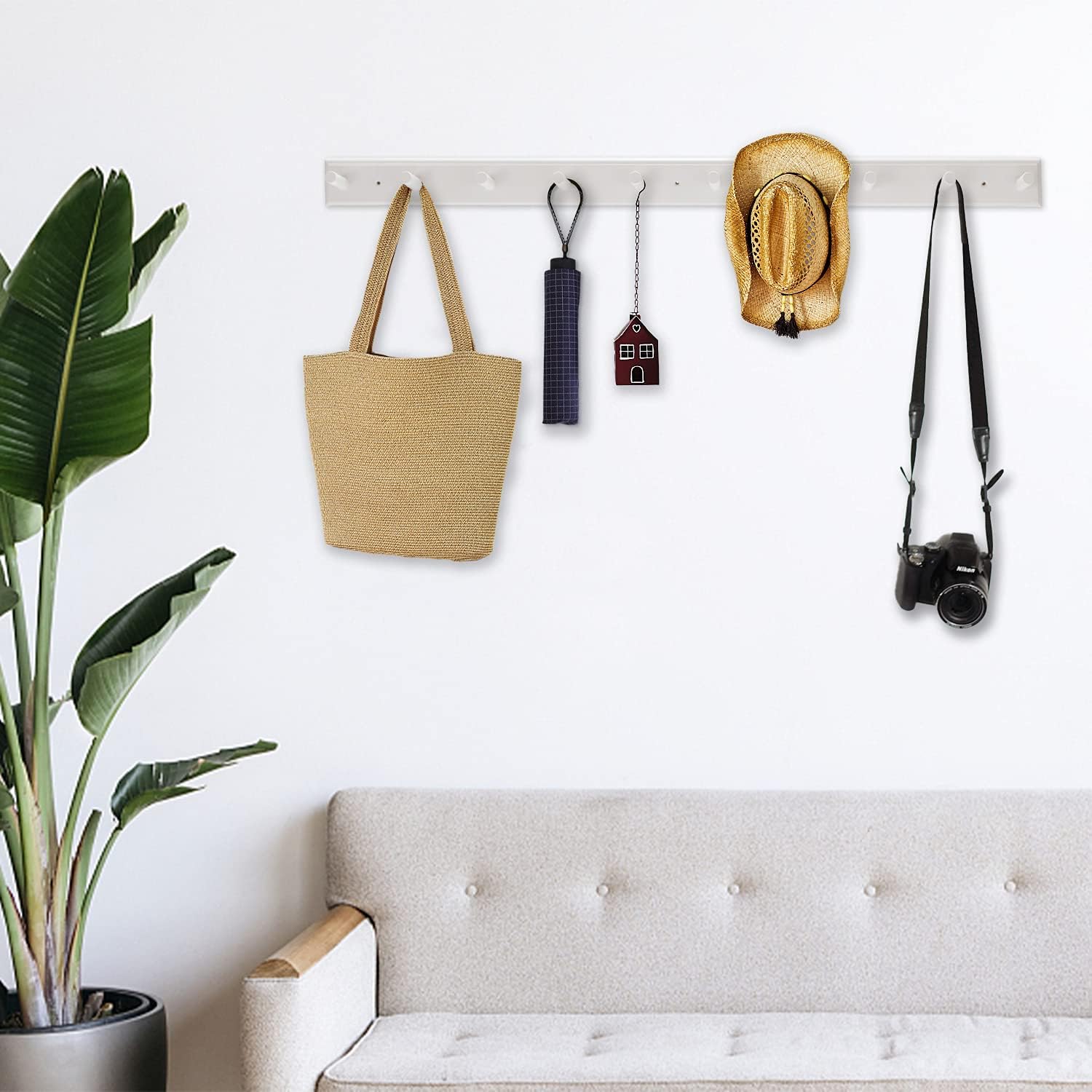 2PCS Coat Rack Wall Mounted, Long 38'' Wooden Wall Coat Hooks with 10 Pegs, Wall Peg Rail Hangers for Hanging Towels
